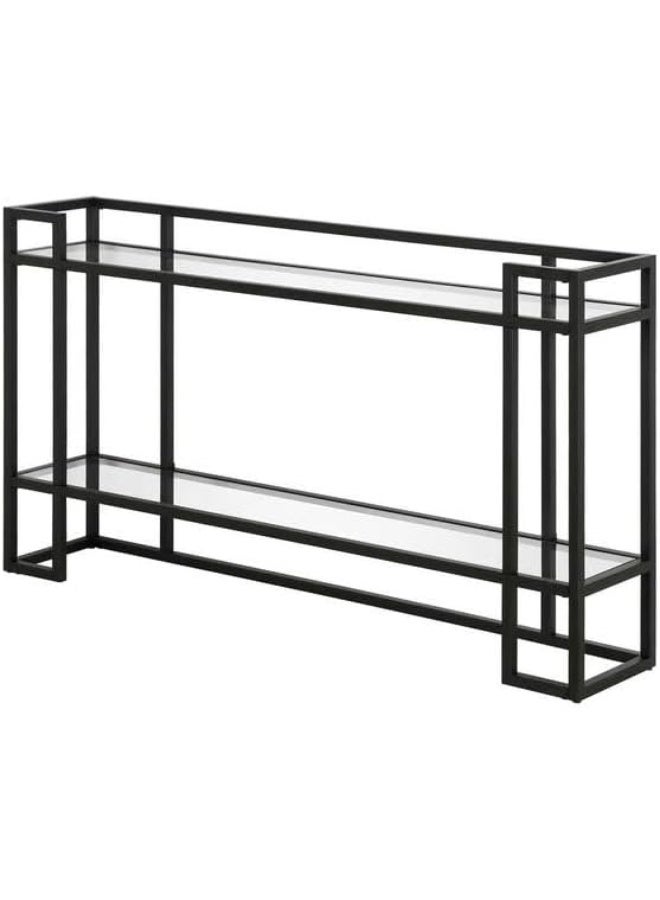 HOME TASTE Glass Console Table Metal Console Table With Dual Clear Glass Shelve Entryway Table Narrow Modern Console Table Tv Stand Dressing Table Stand Modern Hallway Table Black - Image 2